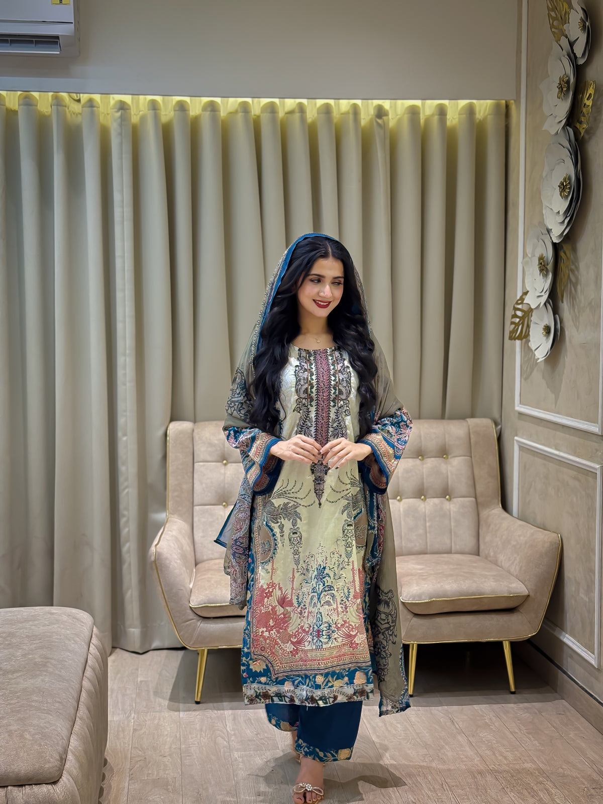 Intricate Floral Charmed Suit-Blue(3525)