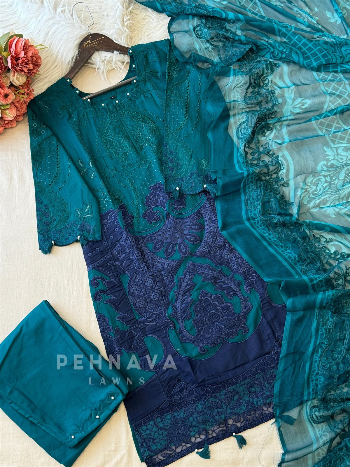 Multi Shaded Suit With Appliqué Design 1286 - Pehnava Lawns