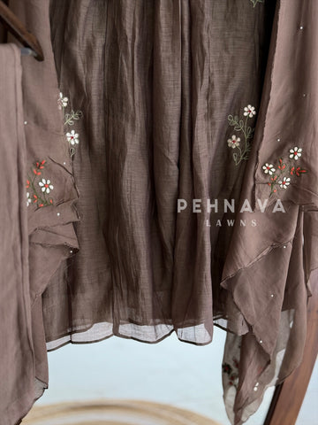Pleated Yoke Embroidered Suit Set