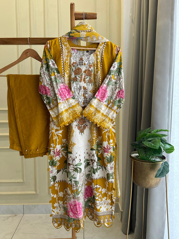 Yellow Printed Modern Pakistani Suit-4