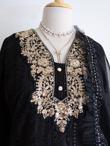Heavy Embroidered Designer Stylish Tunic-Black