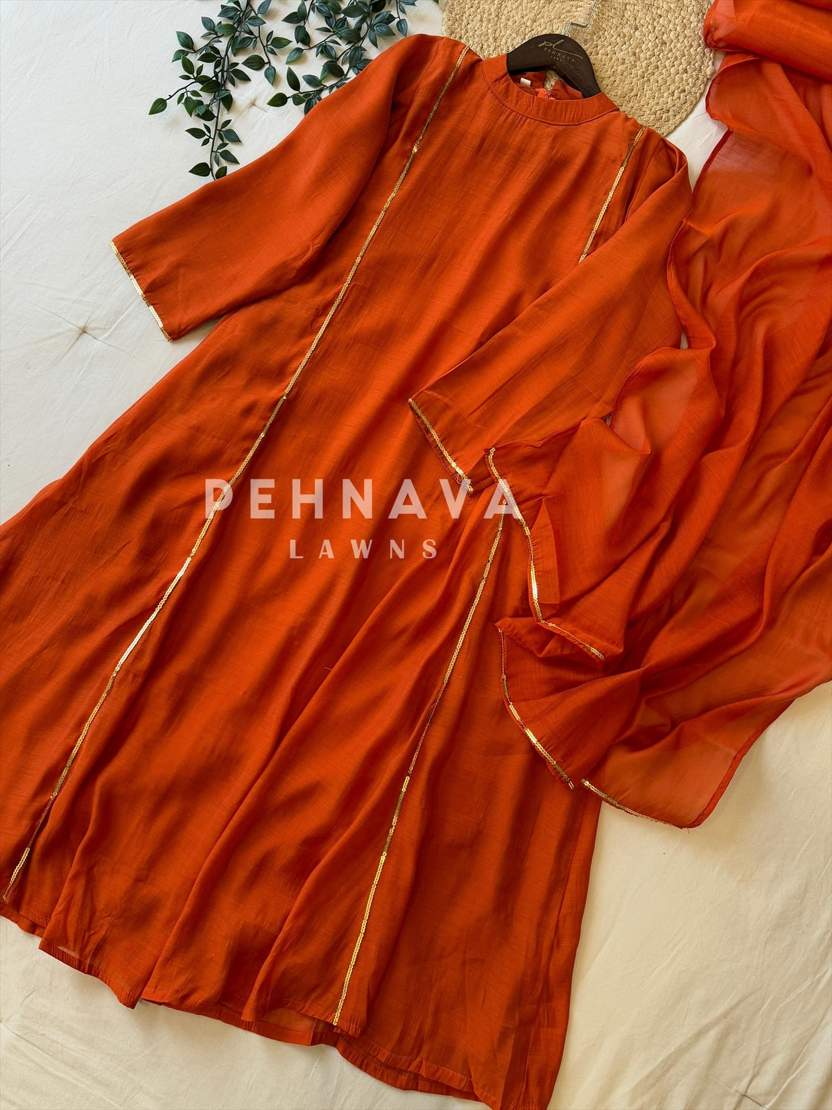 Panel cut full flaired anarkali -Rust orange