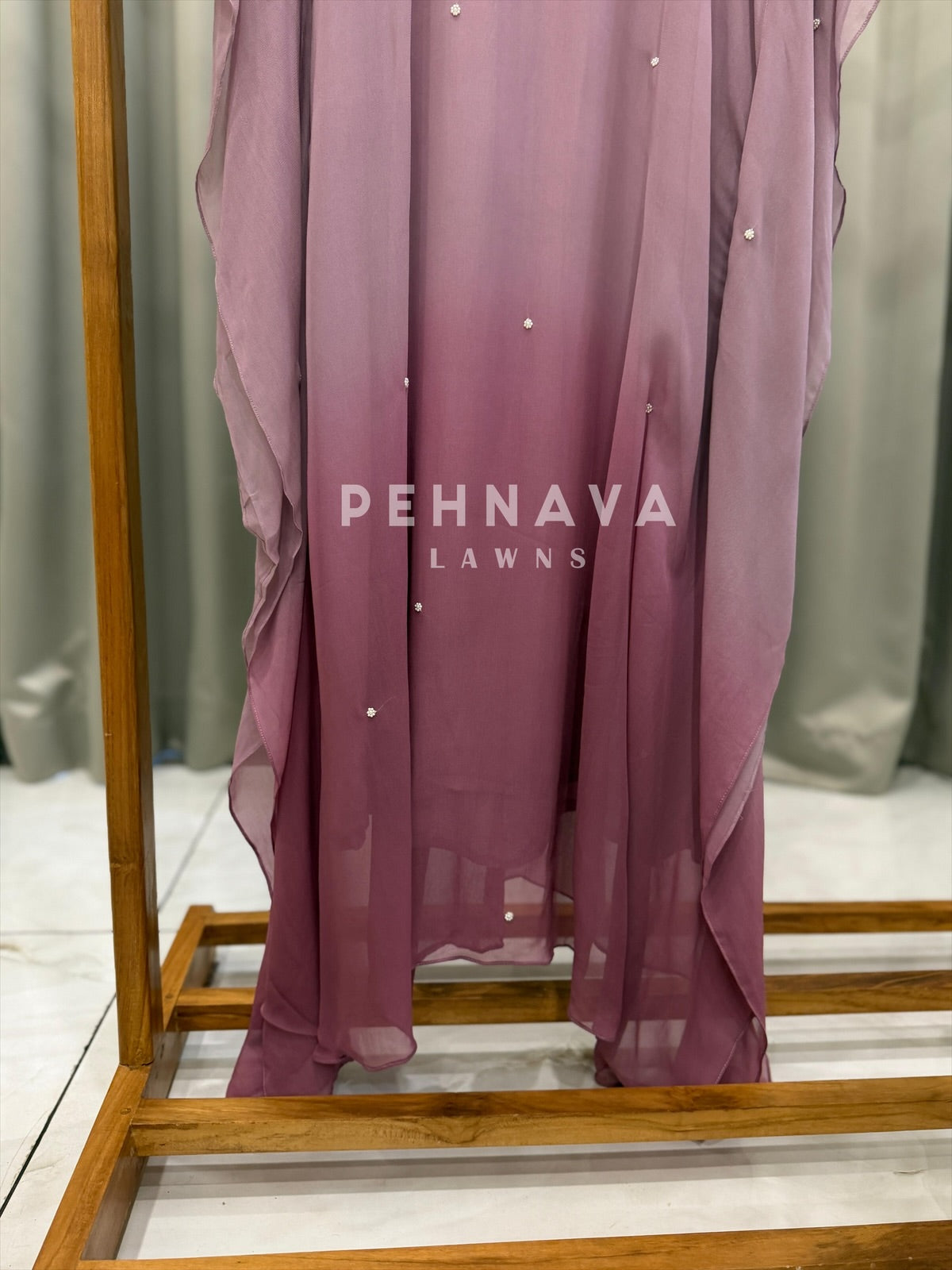 Handworked Multishade Floral Pearl Kaftan