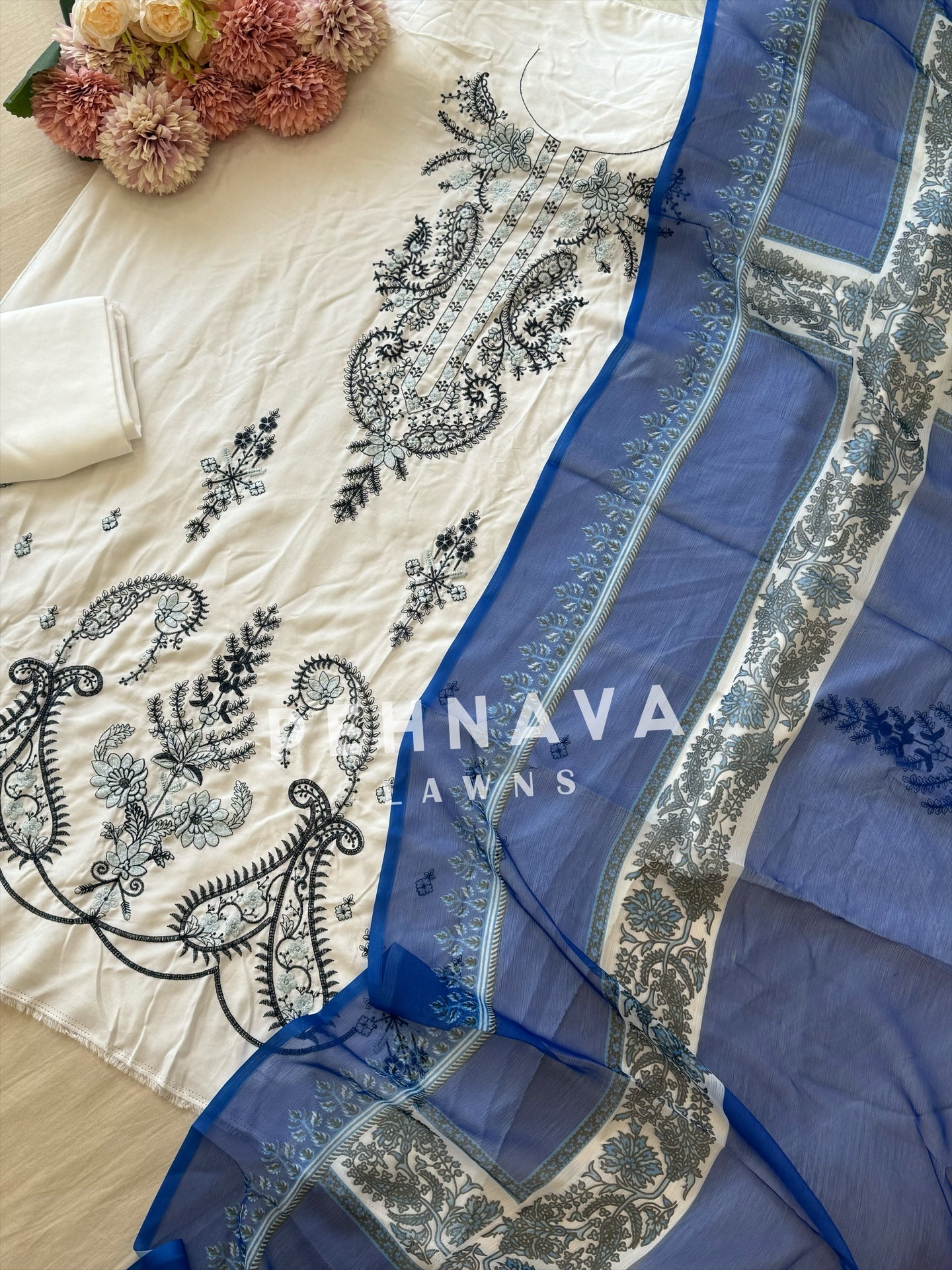 Rayon white embroidered casual wear