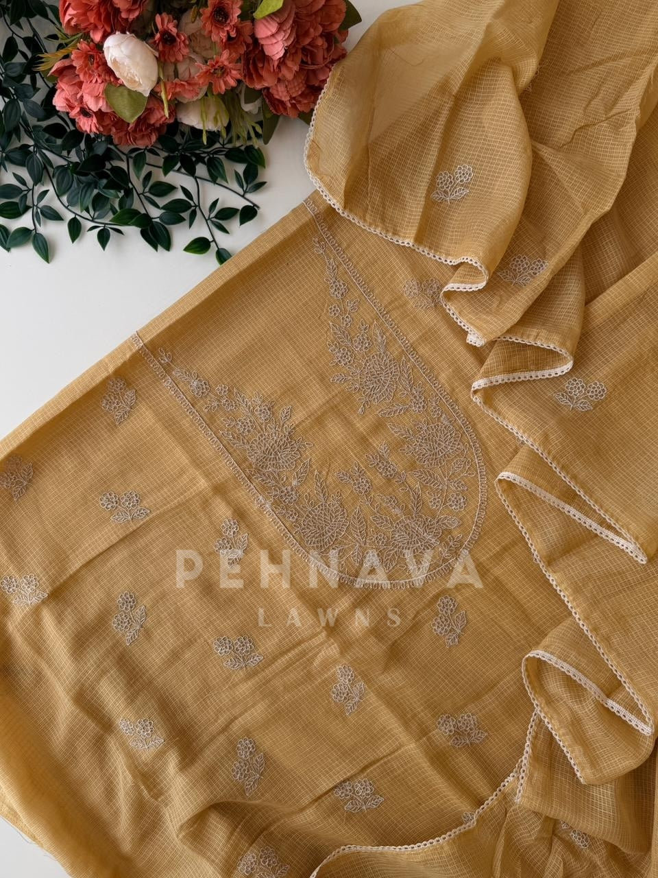 Cotacheck Embroidered Unstitched Suit-4147 - Pehnava Lawns