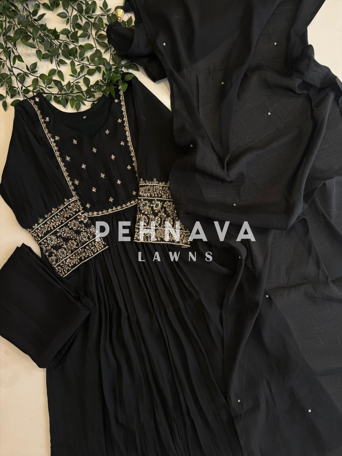 Pleated Handworked Mulchanderi Anarkali