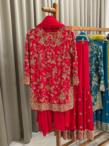 Heavy Hand-worked suit with wide sharara-7490