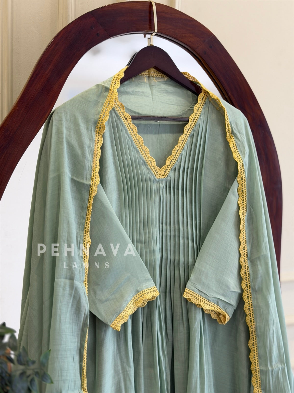 Lace Trimmed Anarkali Suit Set-12965