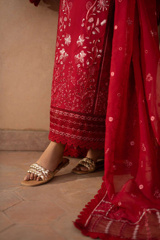 Azzal luxurious stitched embroidered suit - CRIMSON