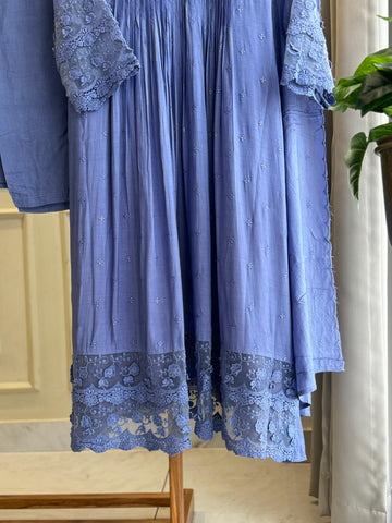 Muslin silk pleated A-line suit