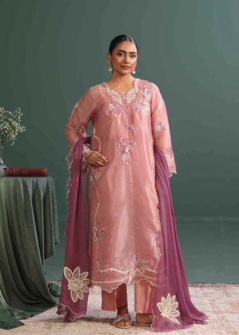Luxurious sheesha silk embroidered suit-opaline