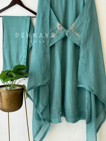 A-Line Embroidered Handwork Suit - Pehnava Lawns