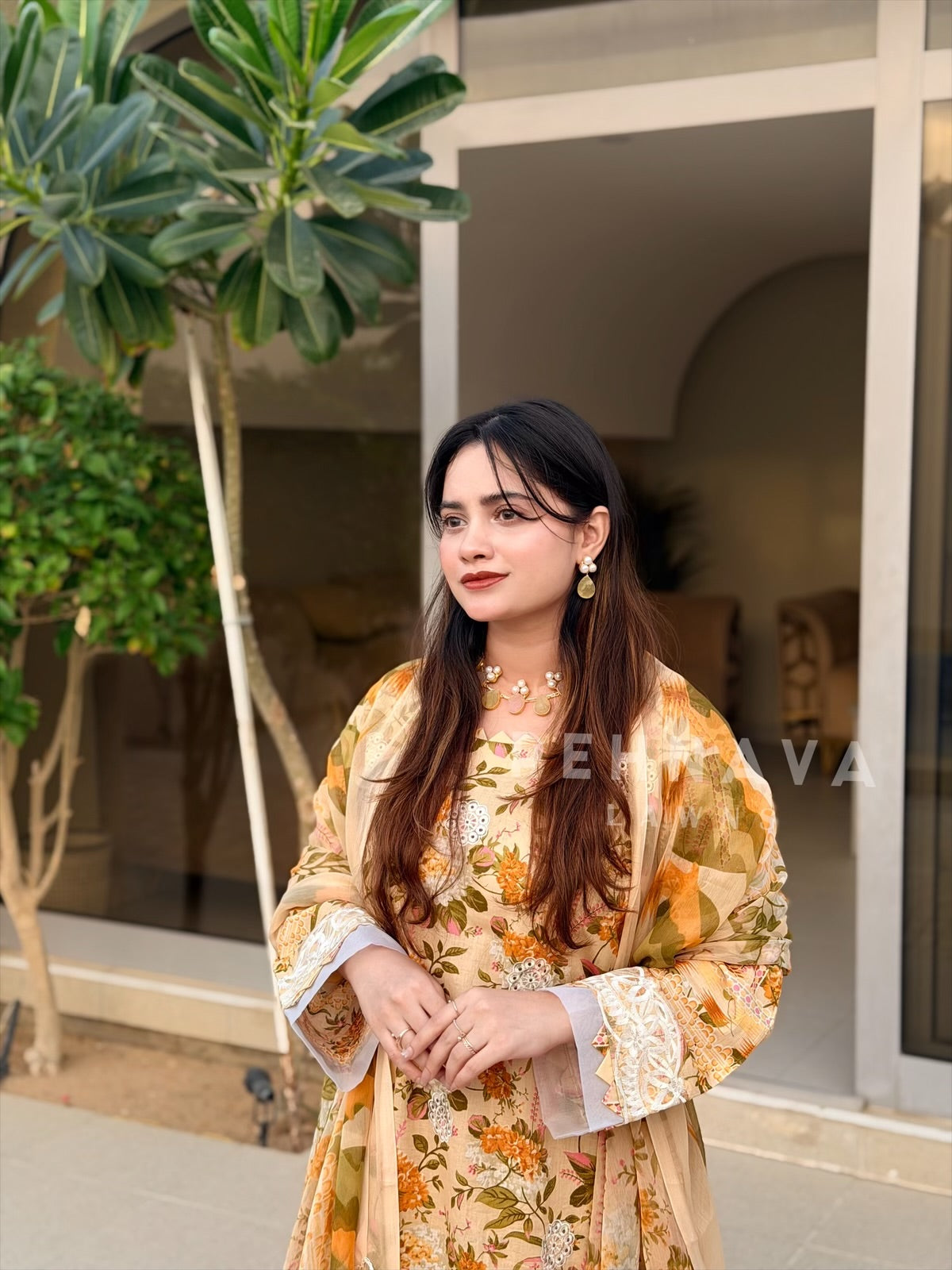 Floral Yellow Pakistani Cotton Suit
