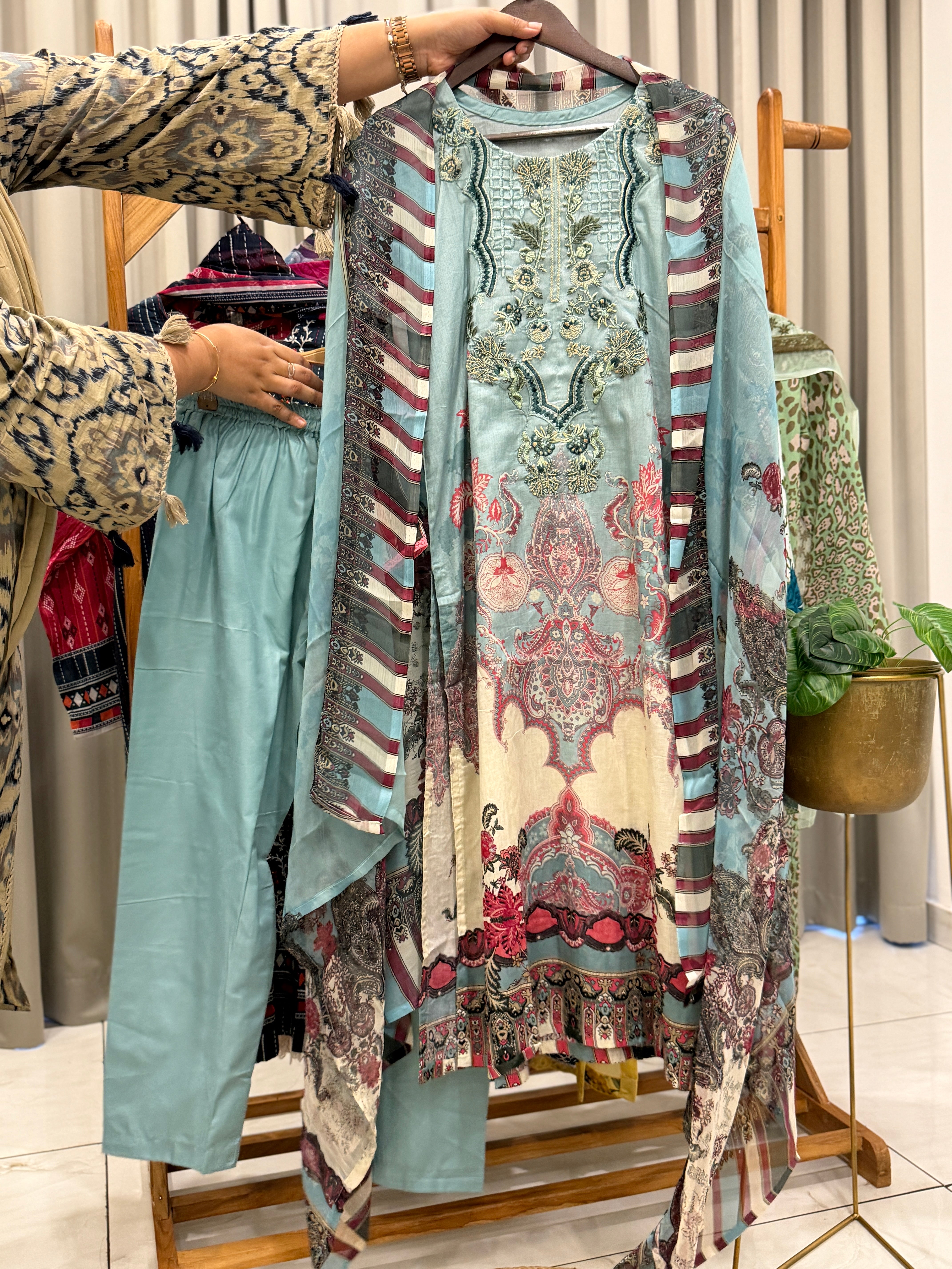 Signature Embroidered Three Piece Set