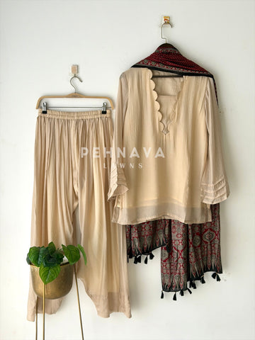Farshi Shalwar Set with Ajrak Printed Dupatta-B269 (With Assorted Color and print Dupatta)