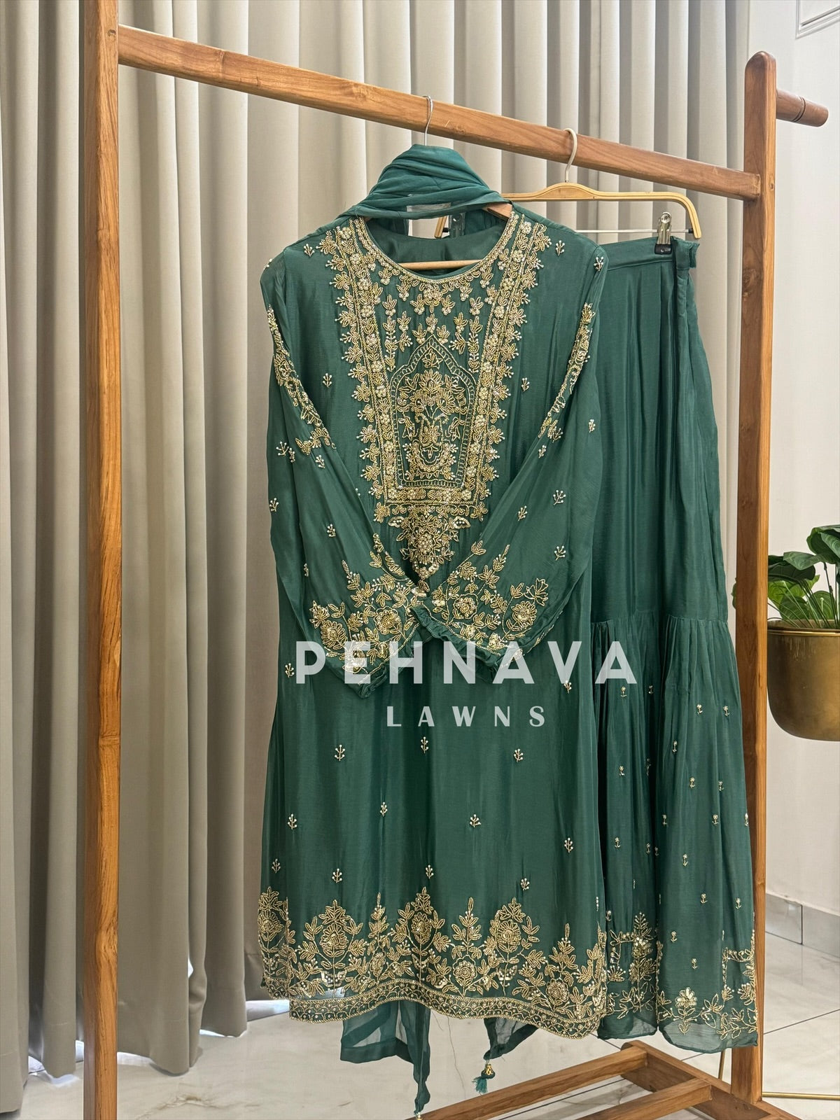 Heavily Handworked Sharara with Pure Chiffon Dupata - Pehnava Lawns