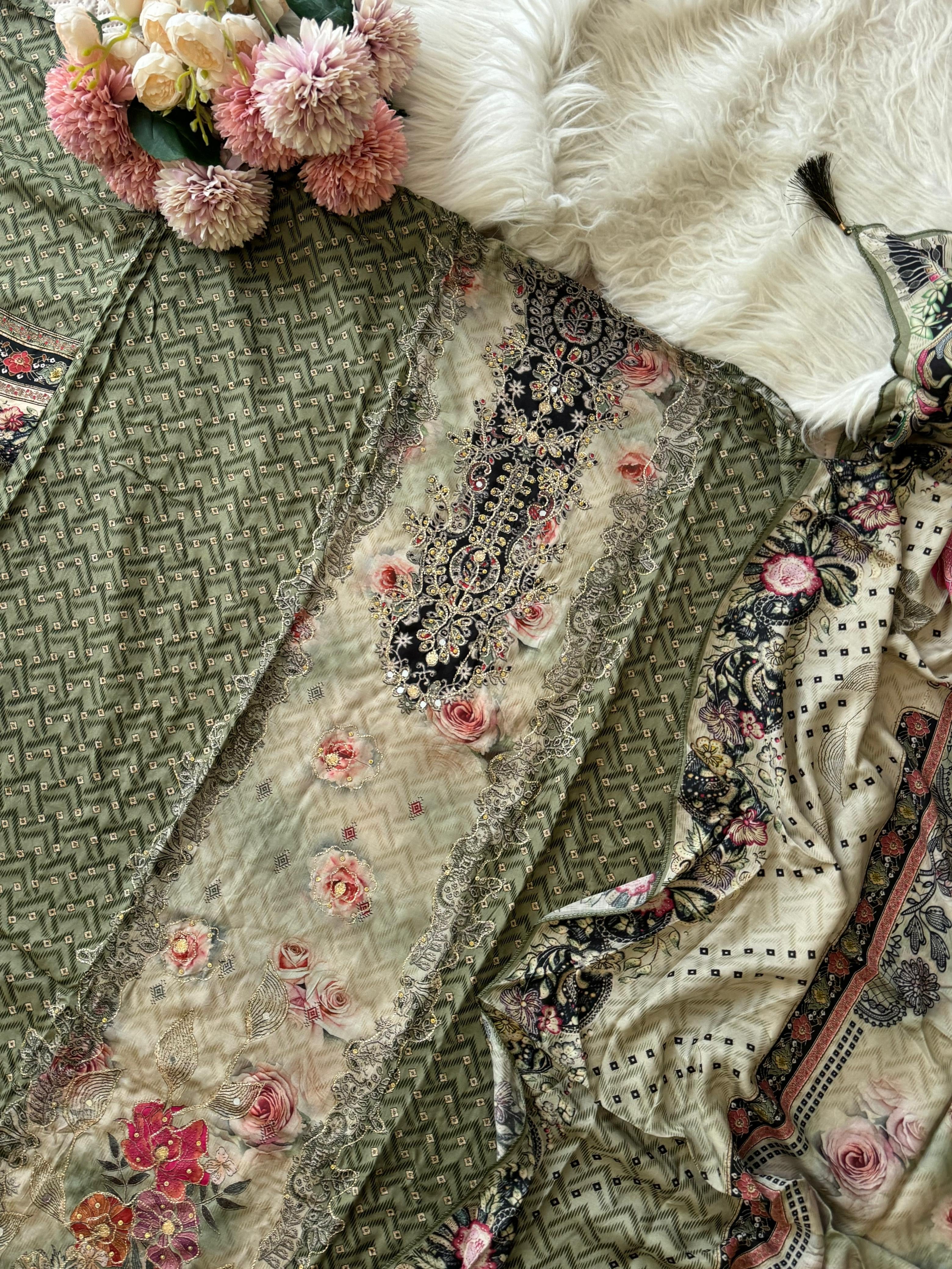 Premium Muslin Suit with Bloomy Prints-240