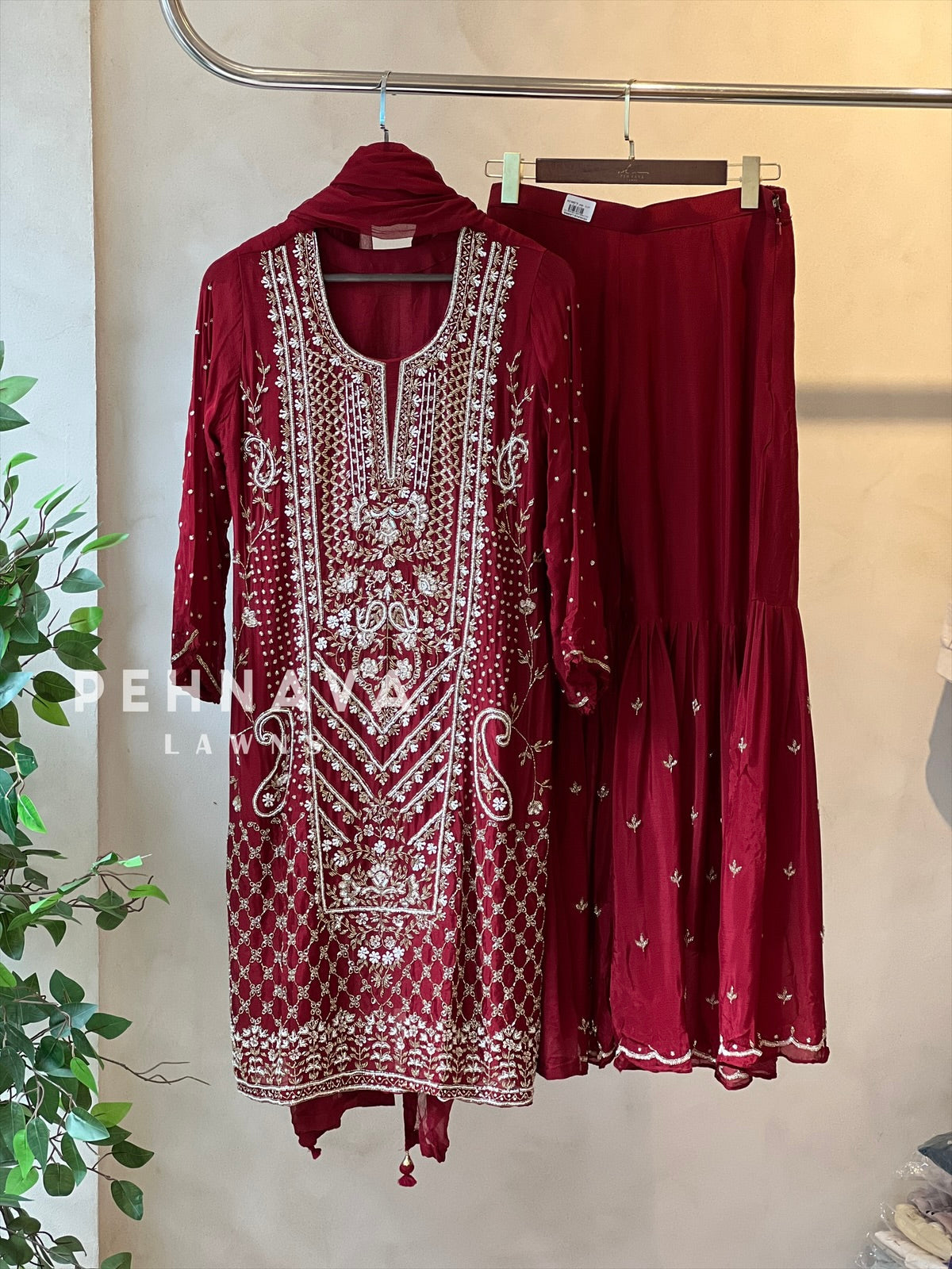 Heavily Handworked Sharara with Pure Chiffon Dupata