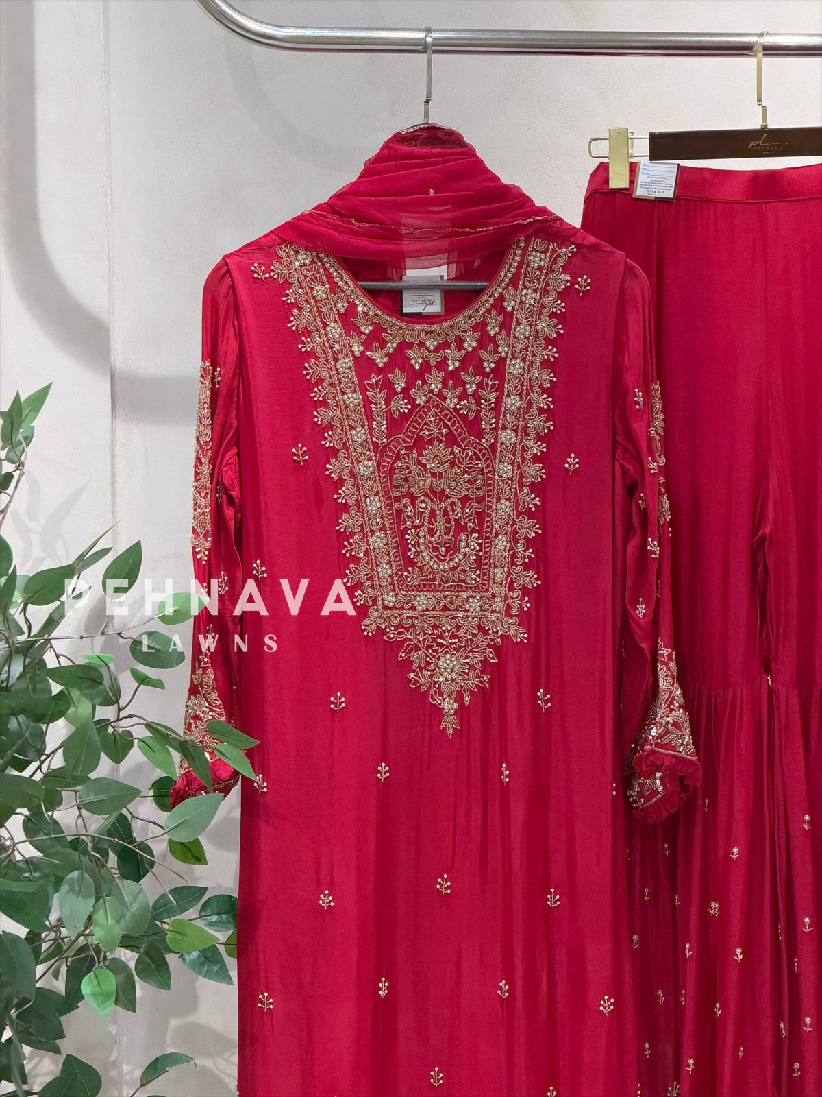 Heavily Handworked Sharara with Pure Chiffon Dupata - Pehnava Lawns