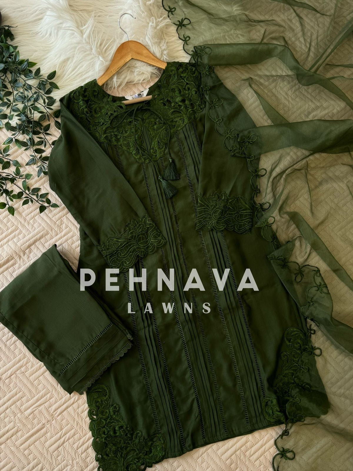 Designer Tunic Dress with embroidered organza Dupatta