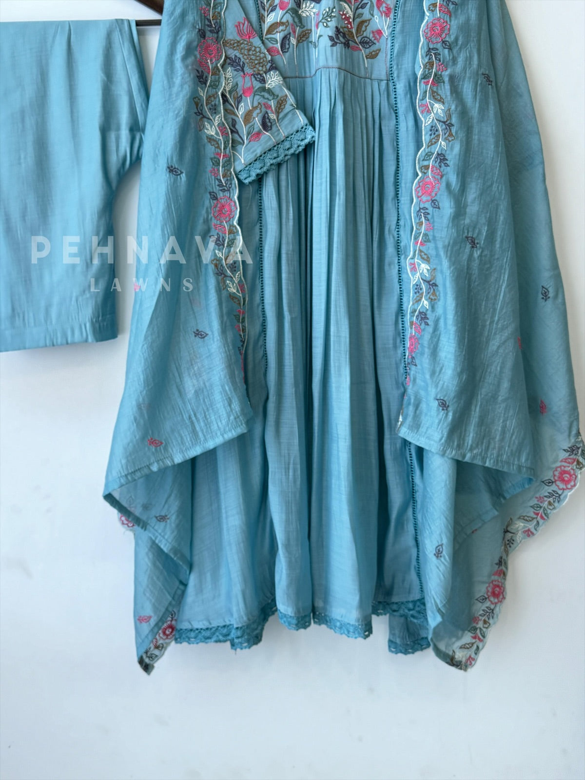 Chanderi Embroidered Lace Suit Set