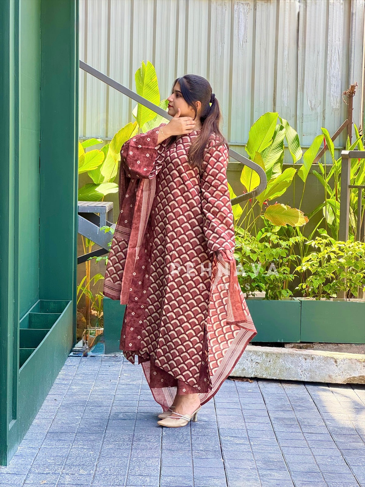 Daily Wear Cotton Printed Three Piece Set-B247