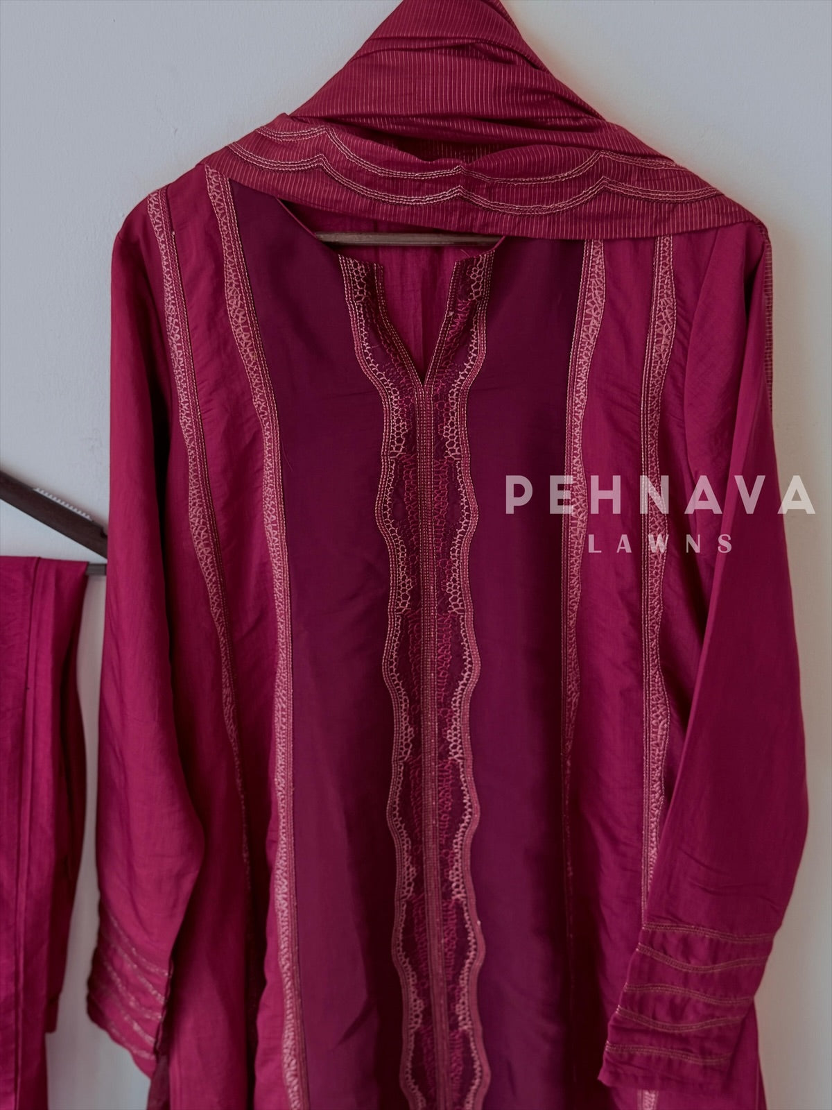 Straight Panel Embroidered Suit