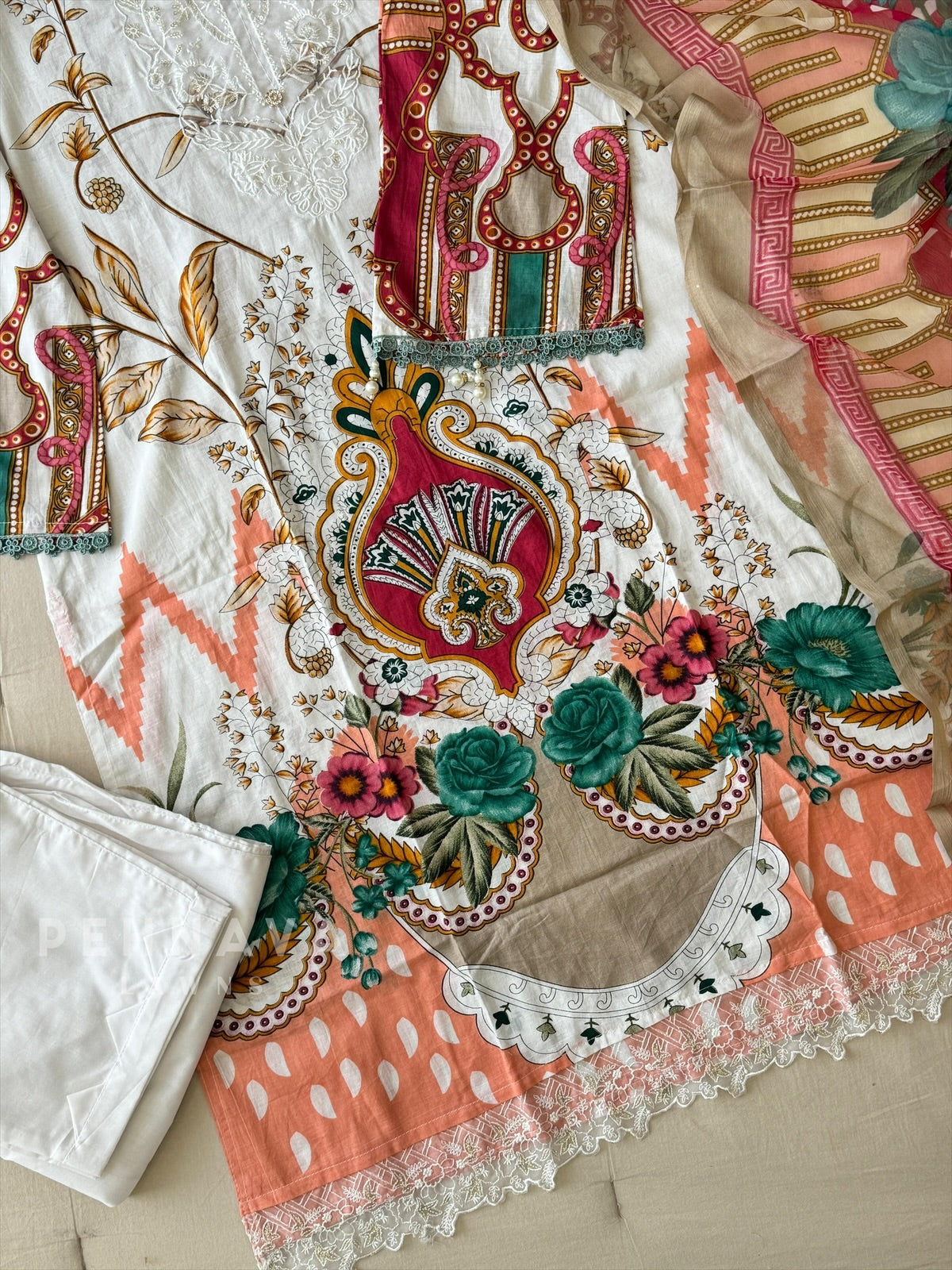 Printed Casual Suit With Chiffon Dupatta-AZ-1348-A - Pehnava Lawns