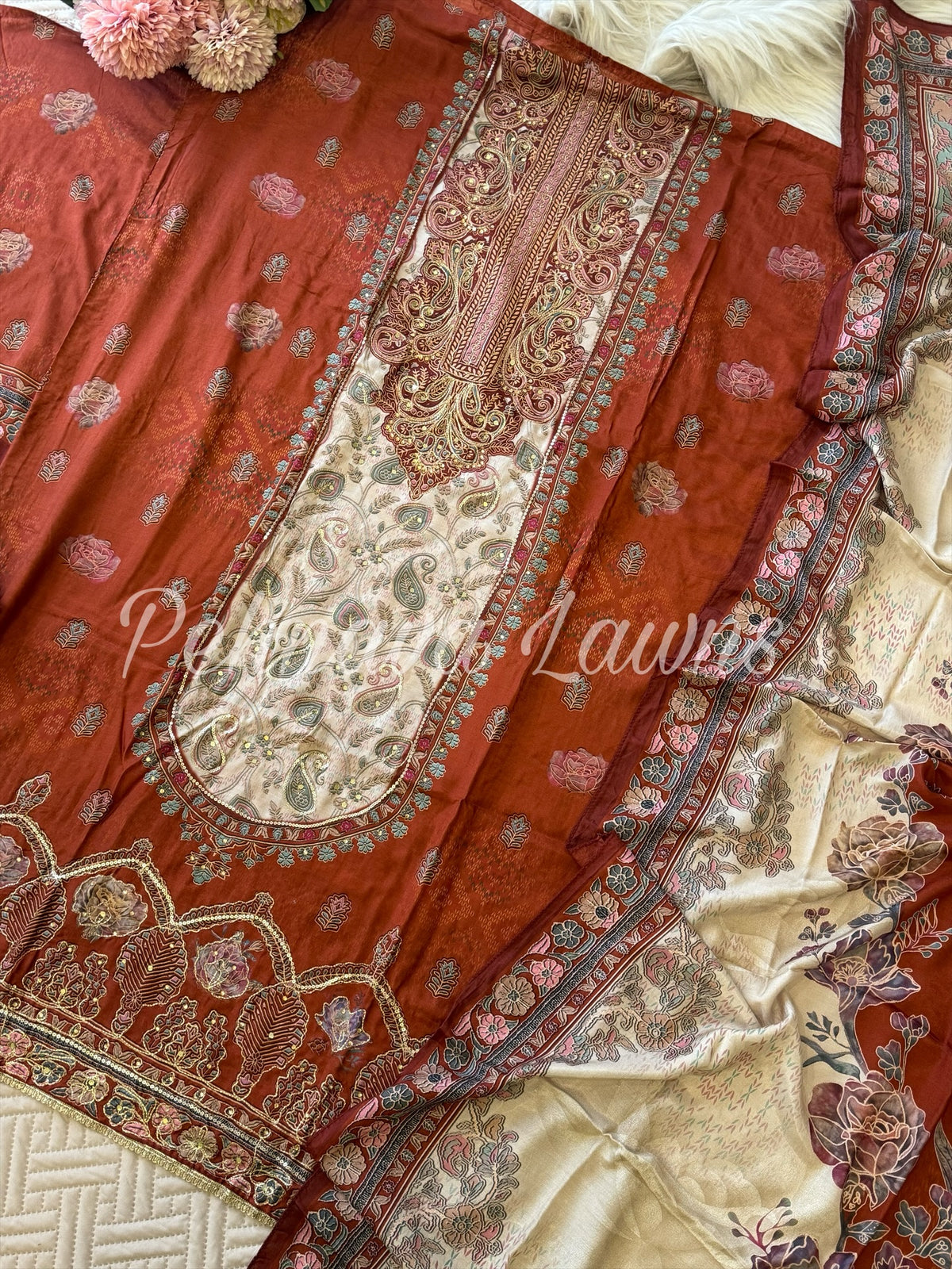Pure  muslin with detailings  and muslin Dupatta-281