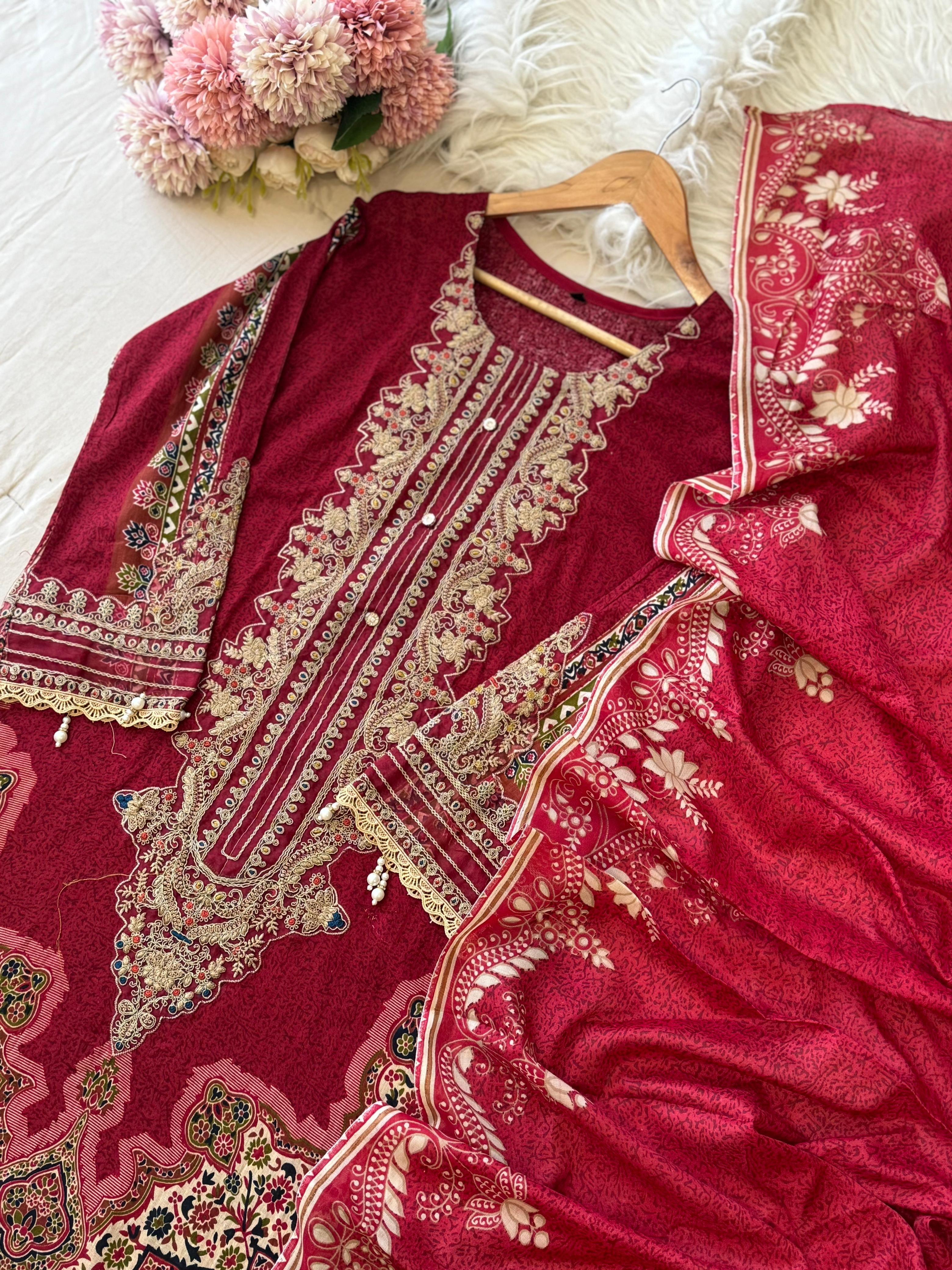 Red Casual Pakistani Outfit 2201