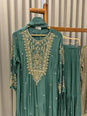 Heavily Handworked Sharara with Pure Chiffon Dupata-6789