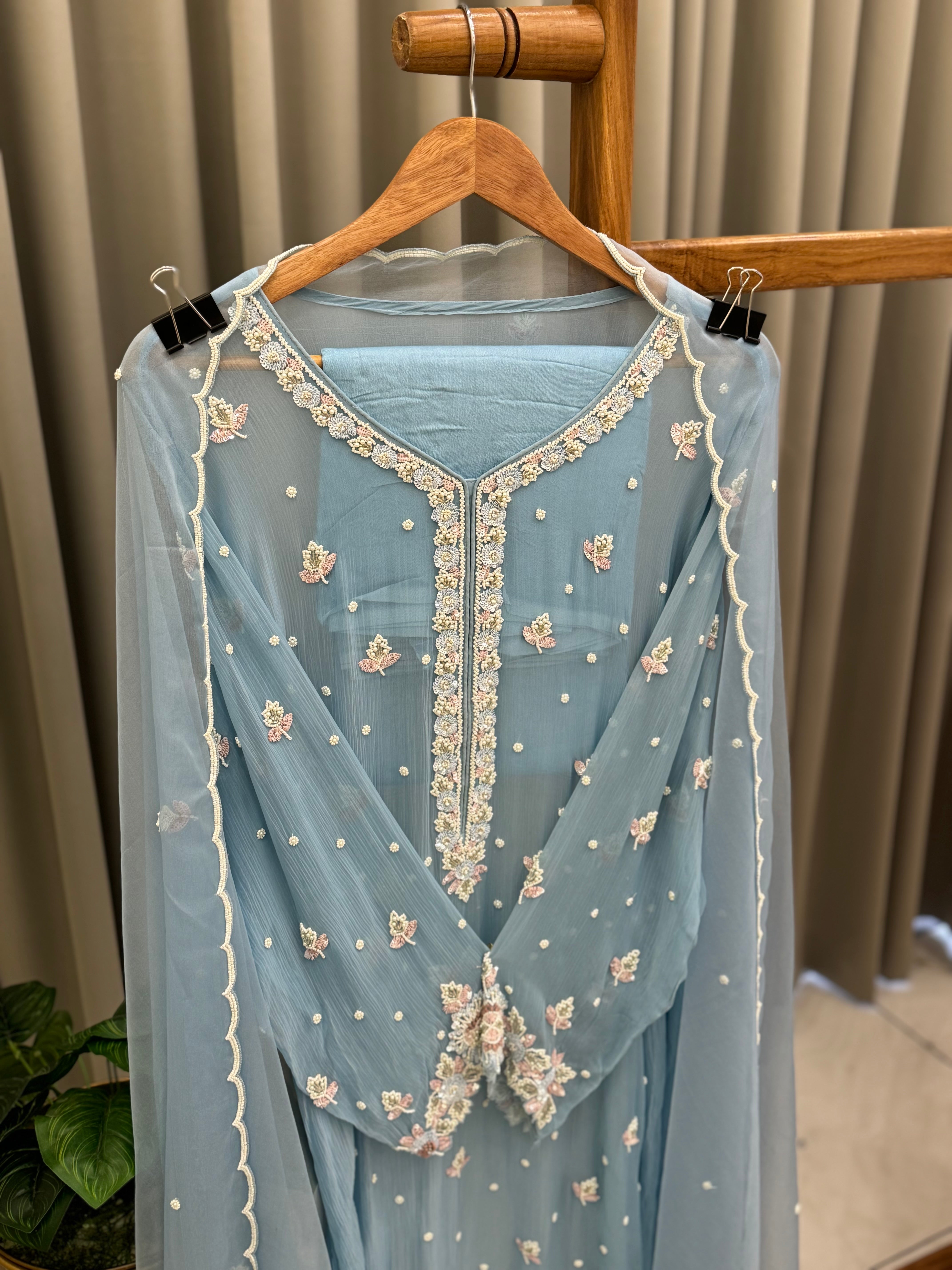 Premium Chiffon handwork suit with bottom and organza dupatta-903