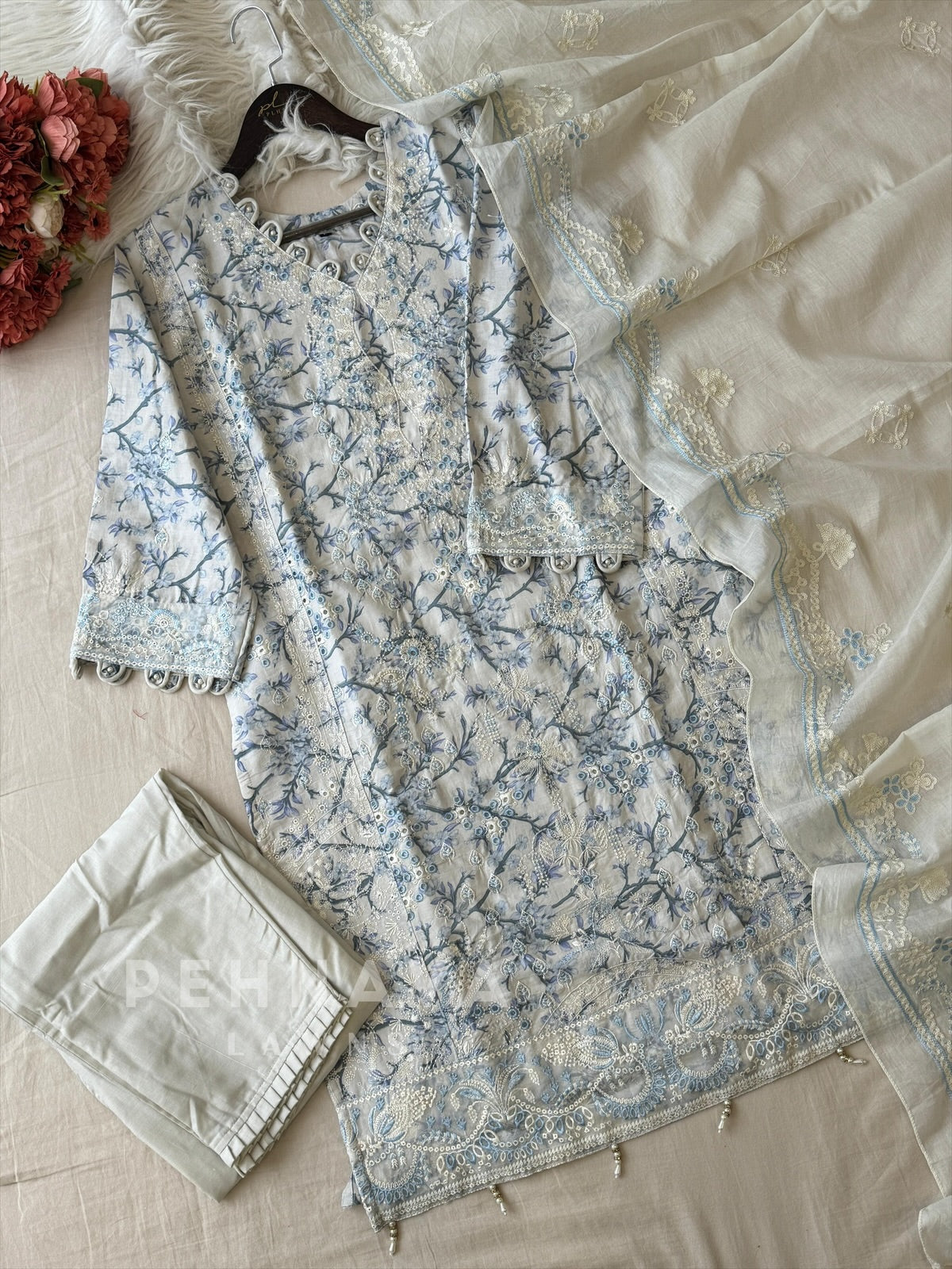 Classic Floral Embroidery Cotton Suit Set-1471