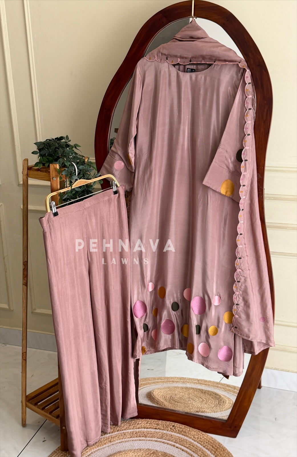 Polka Dot Appliqué Three Piece Set-6181