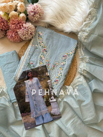 Blue Cotton Embroidered Suit 9016
