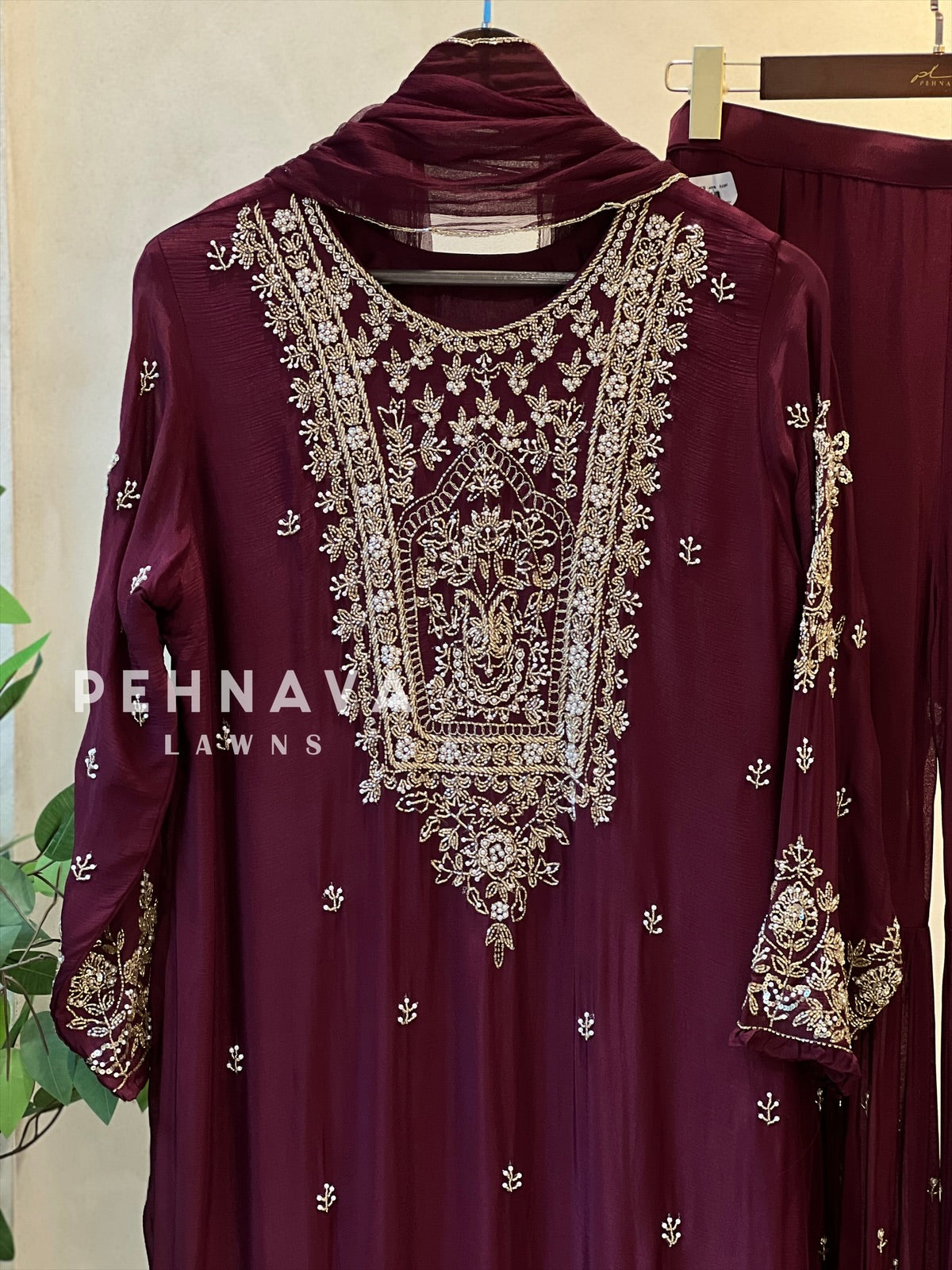 Heavily Handworked Sharara with Pure Chiffon Dupata