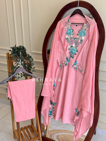 Floral Embroidered Yoke Suit Set
