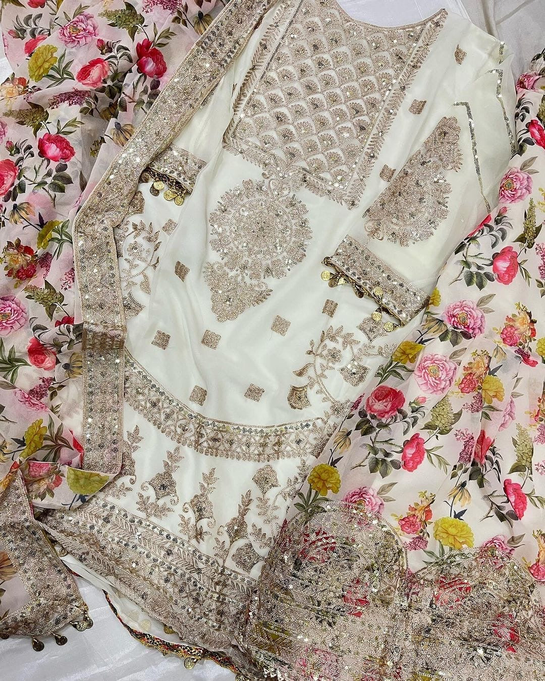 Embroidered georgette ready to wear suit with sharara with color options