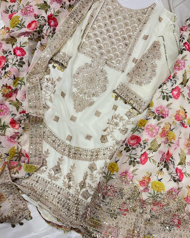 Embroidered georgette ready to wear suit with sharara with color options