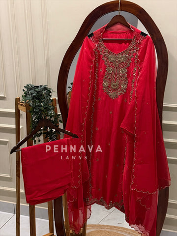 Premium Zardozi Embroidered Semi Stitched Suit-2657