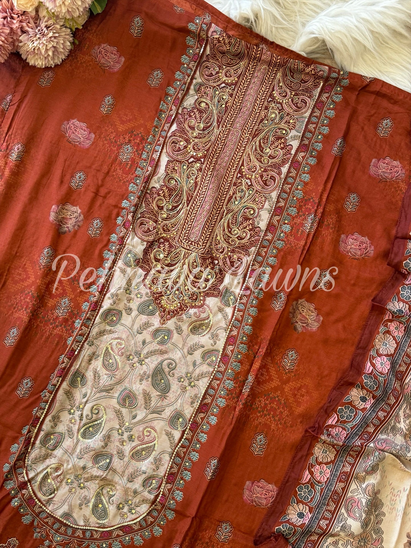 Pure  muslin with detailings  and muslin Dupatta-281