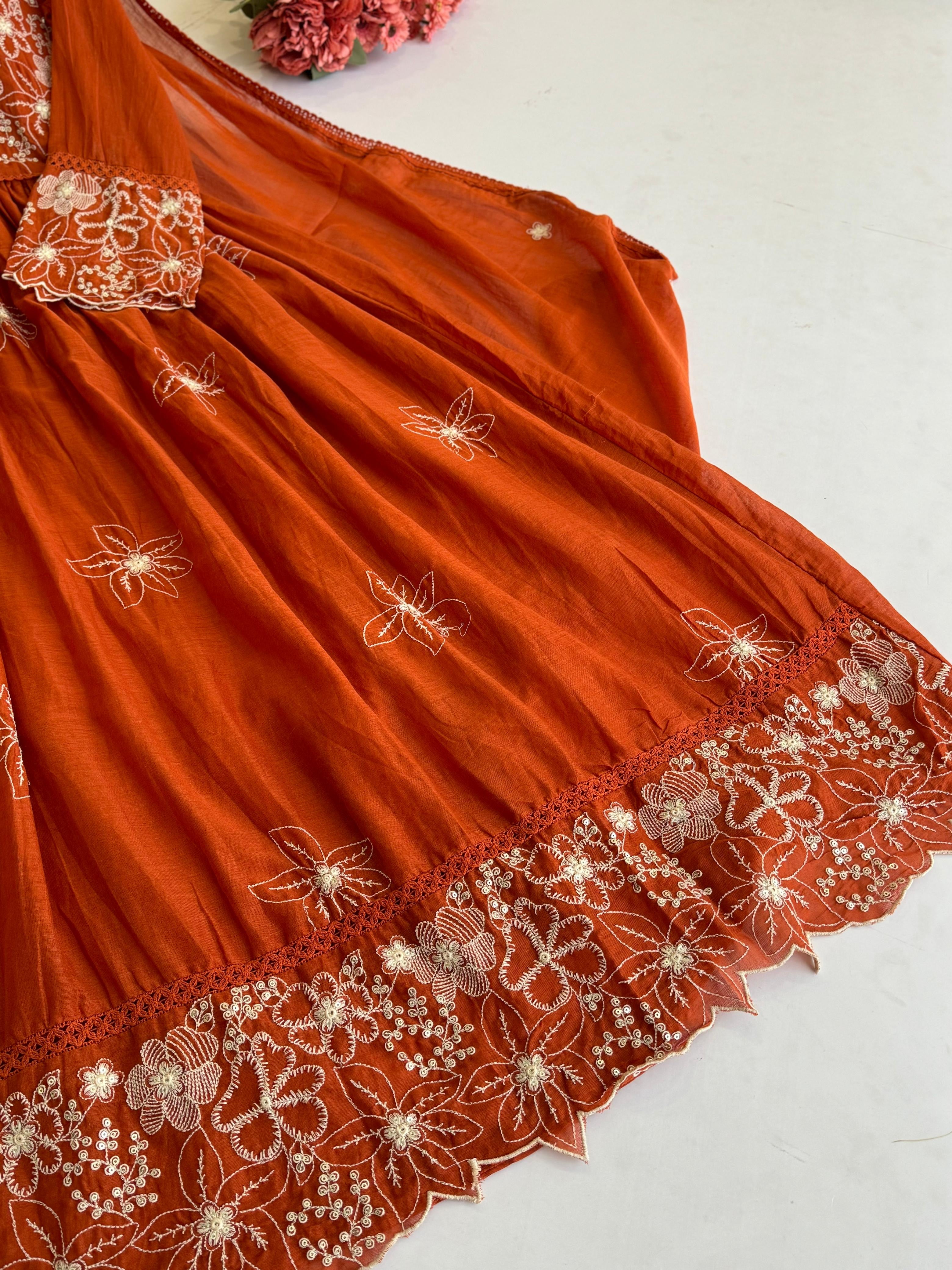 New Pink&Orange Mul-Cotton Premium Anarkali Suit