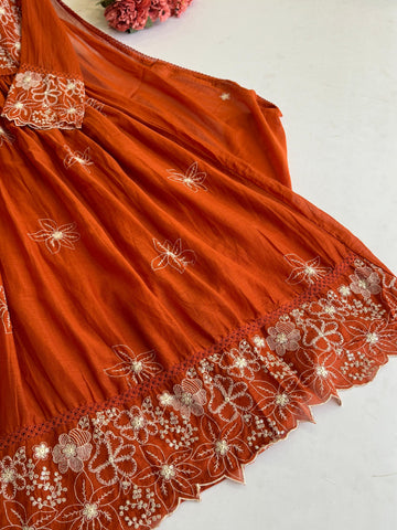 New Pink&Orange Mul-Cotton Premium Anarkali Suit