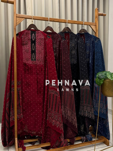Velvet Ajrakh Printed Unstitched Suit