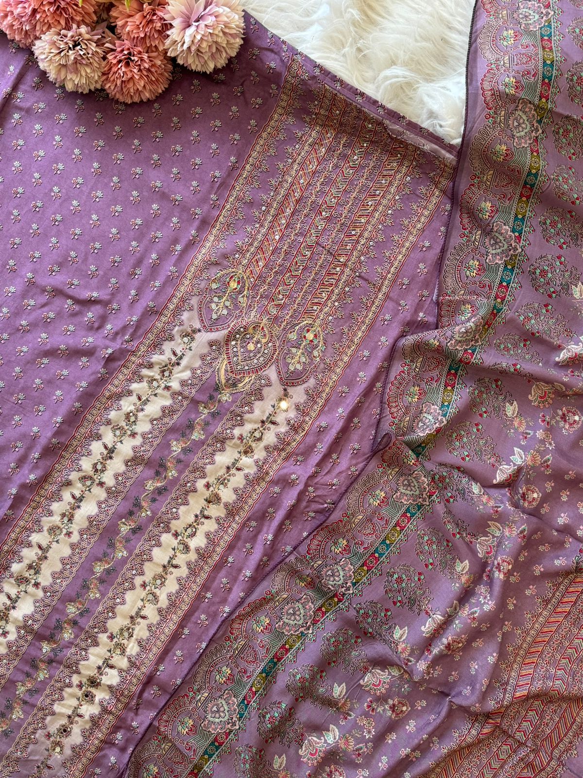 Dual Coloured Muslin Suit-228