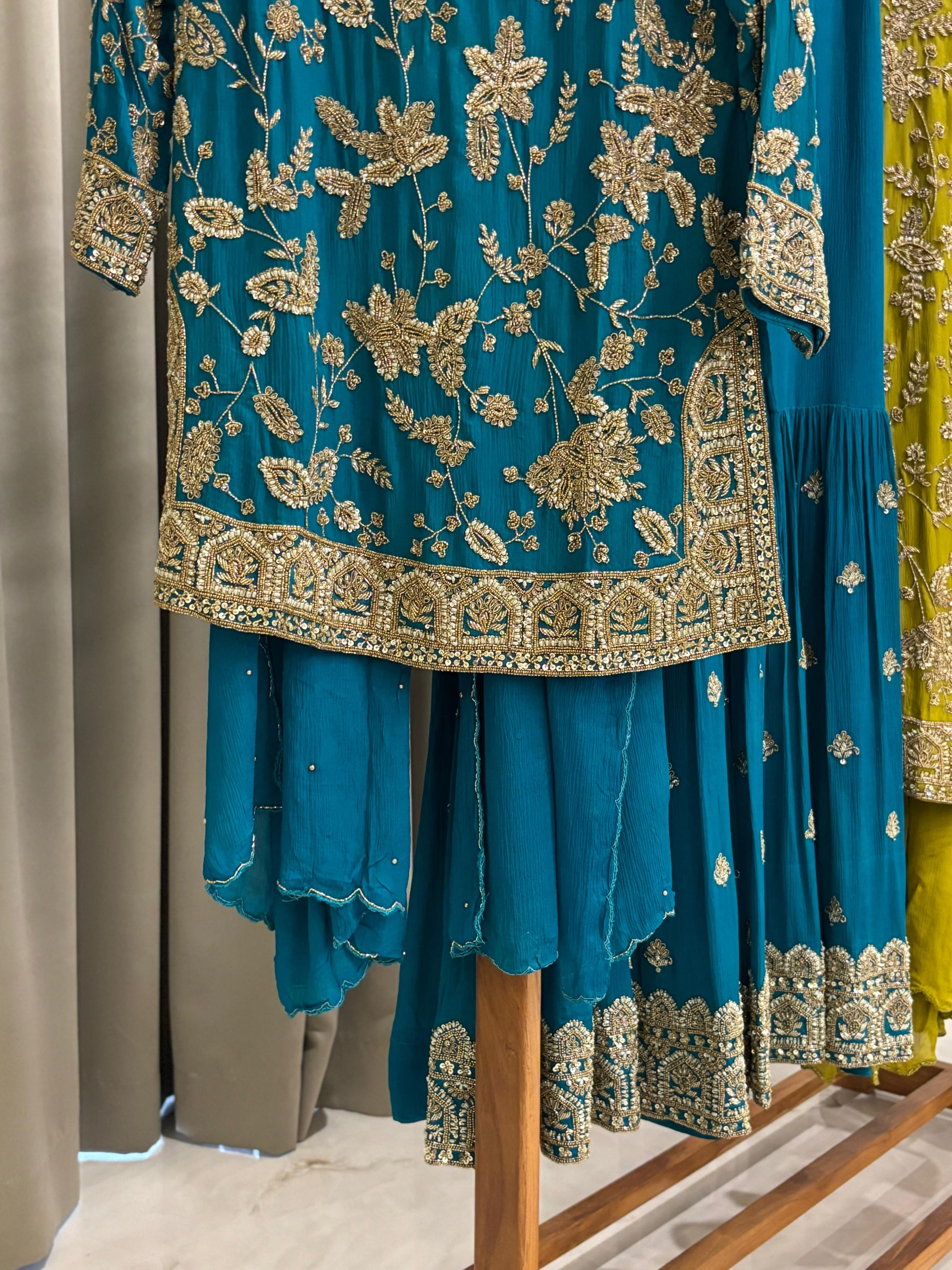 Heavy Hand-worked suit with wide sharara-7490