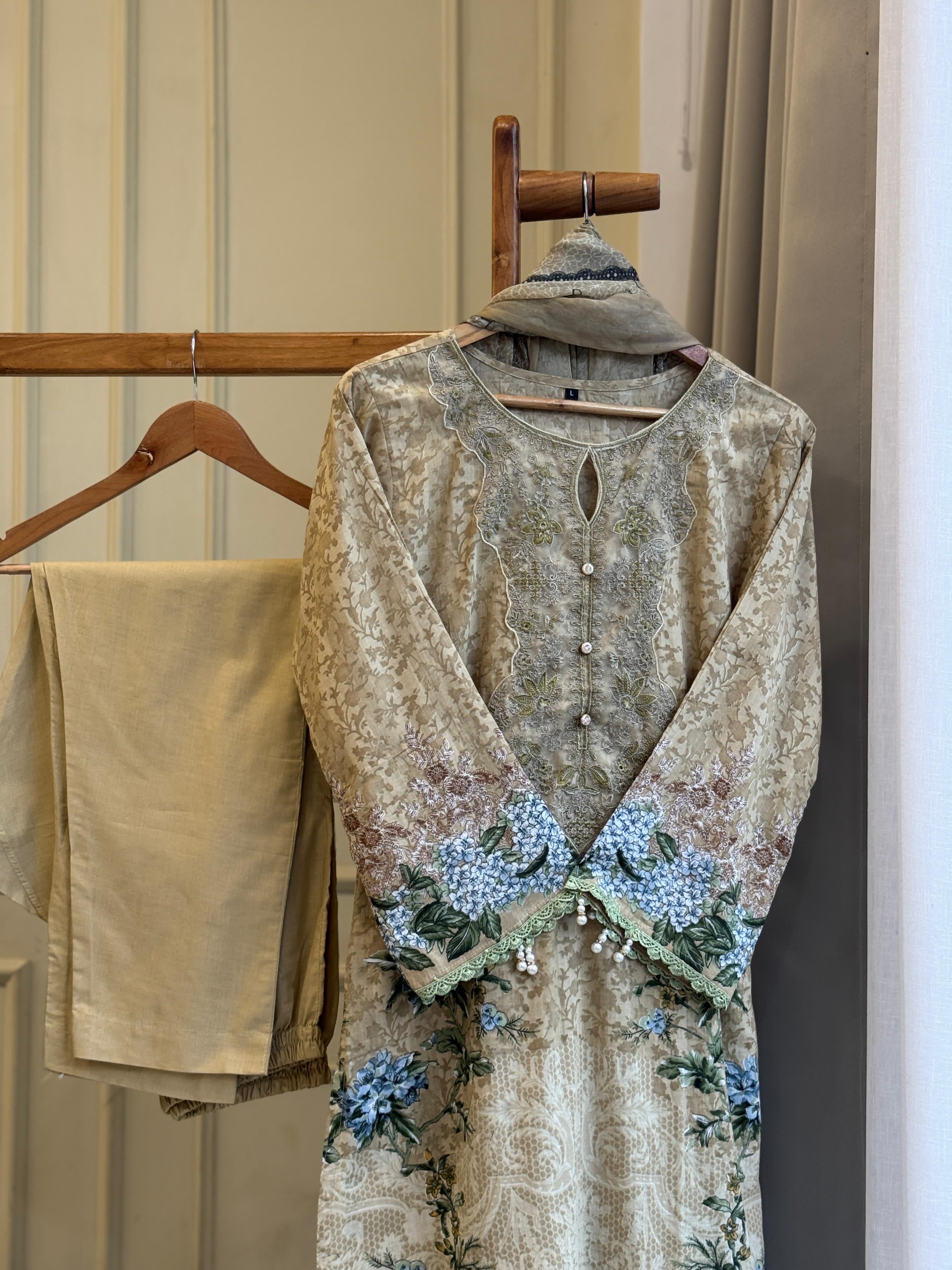 Printed Casual Cotton Suit Ft. Embroidered Dupatta