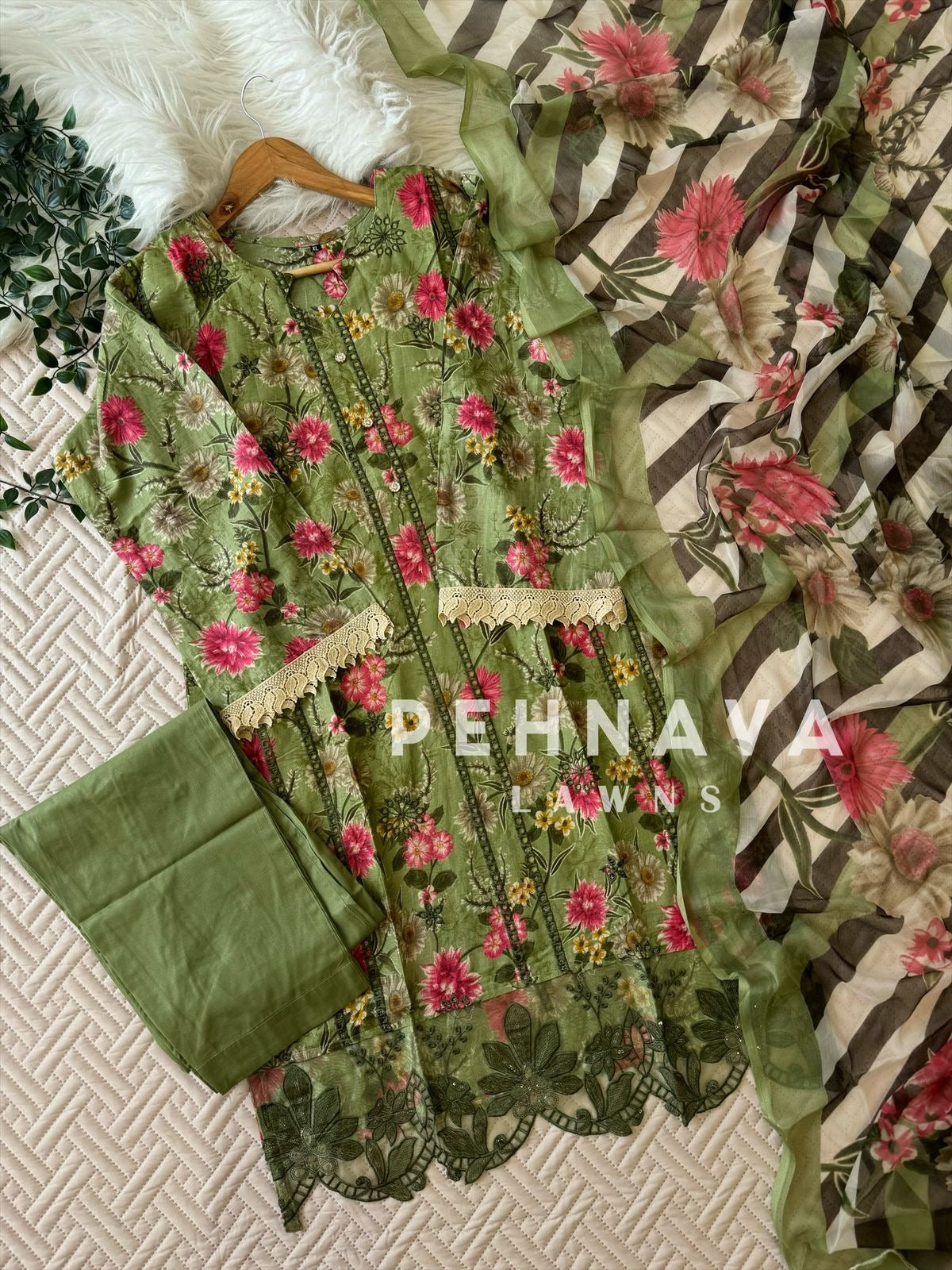 New Green Floral Printed Suit-1289