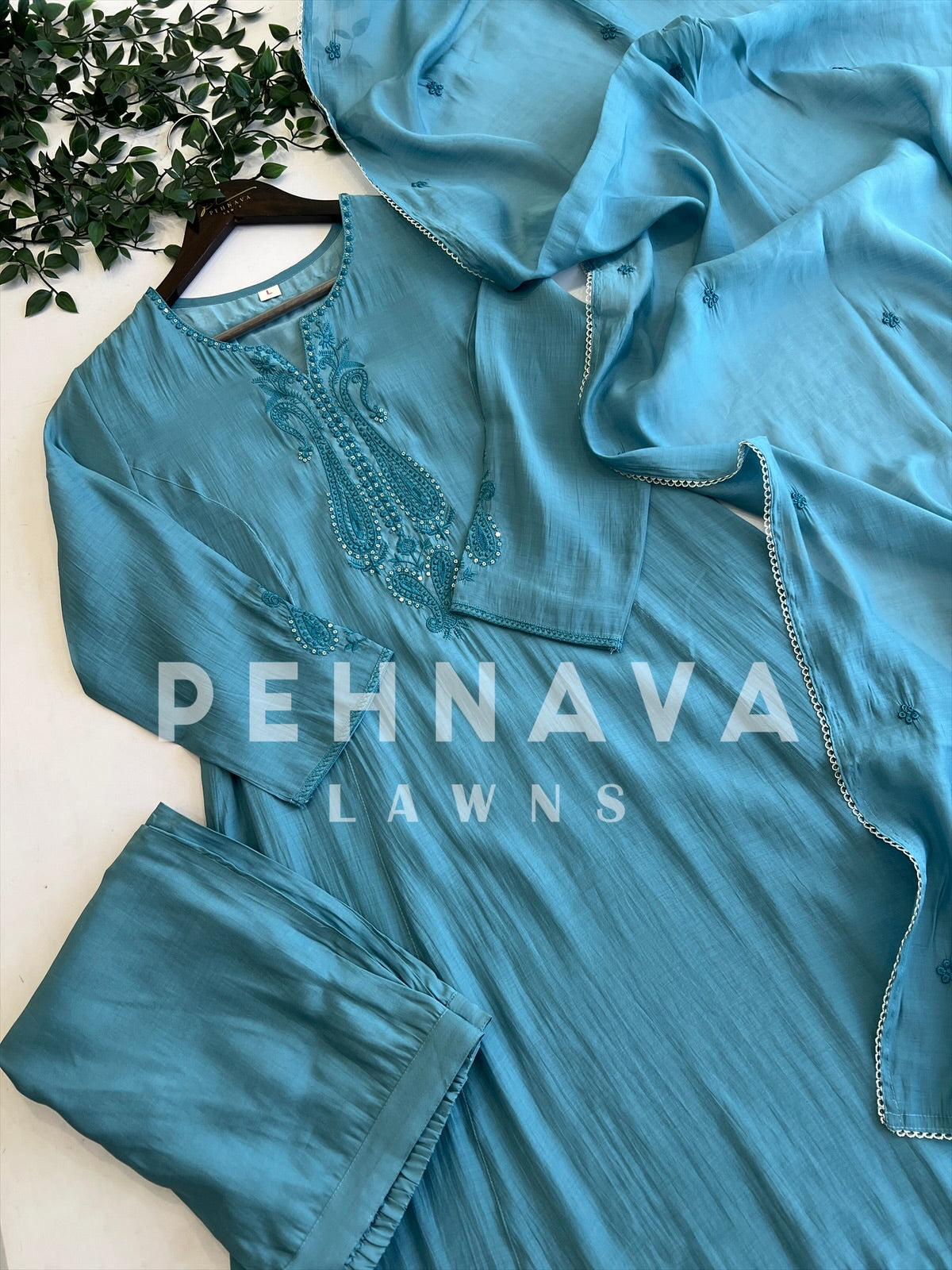 Glass Chanderi Ethnic attire Blue-9108 - Pehnava Lawns