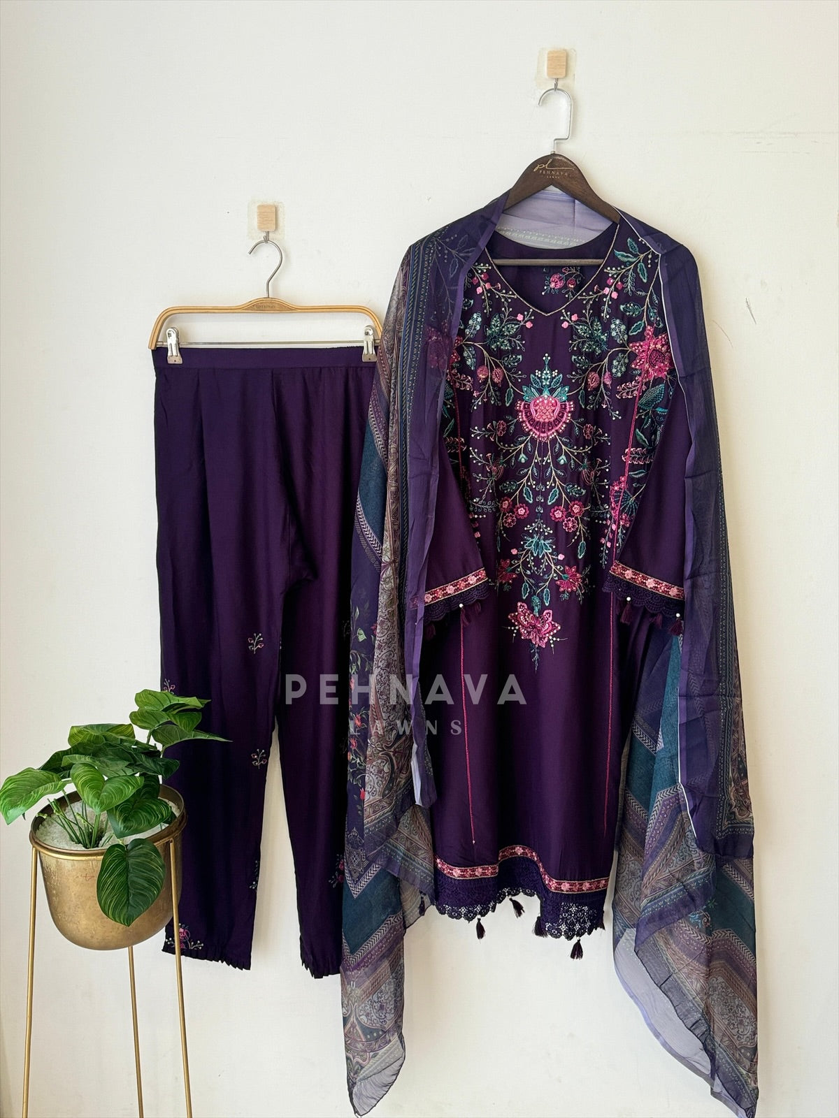 Floral Embroidered Rayon Suit